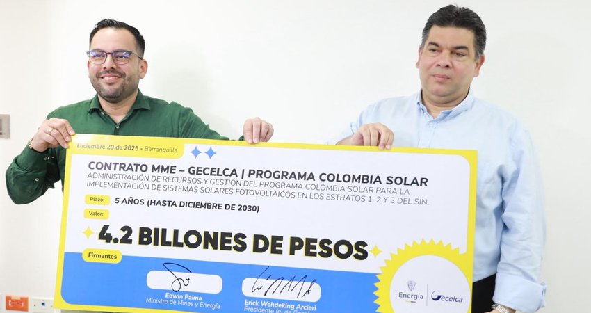 MinEnergía y Gecelca firman convenio interadministrativo para impulsar el Programa Colombia Solar por $4,2 billones